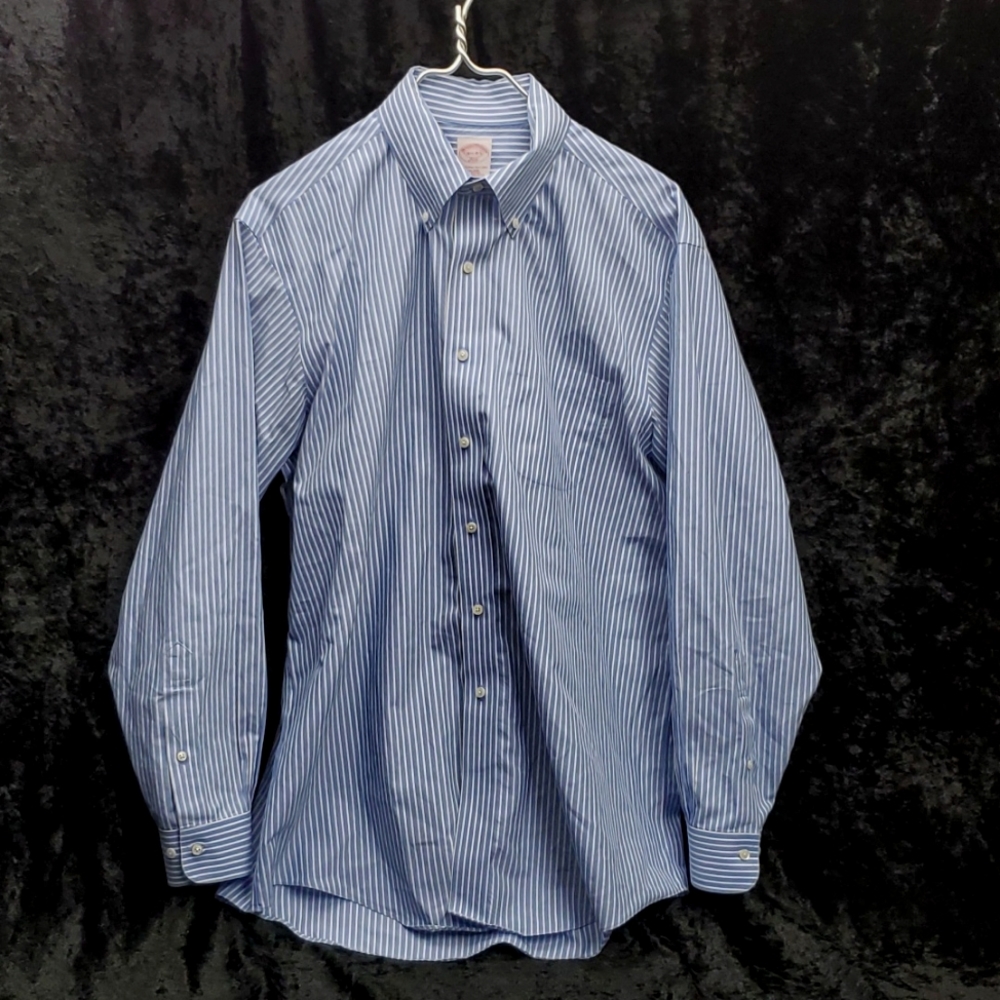 Brooks Brothers 346 Men's 16.5 Blue Stripe Cotton Long Sleeve Button Down Shirt